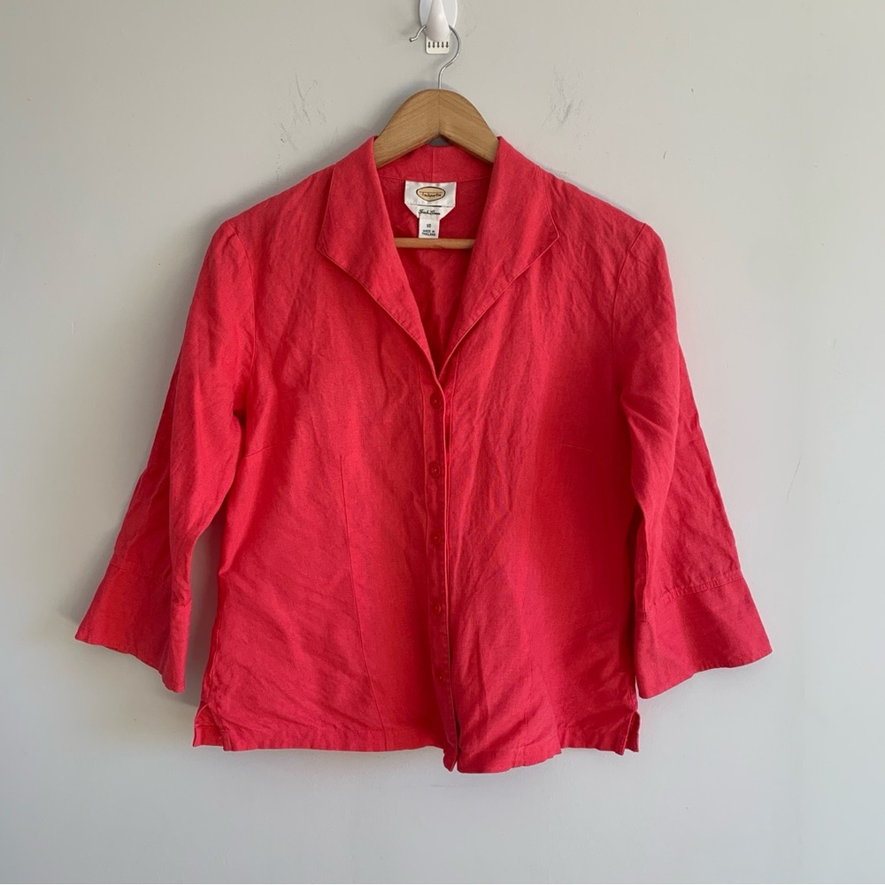 Talbots 100% Irish Linen Button Down Shirt 3/4
Cuff Sleeve Collar Tailored